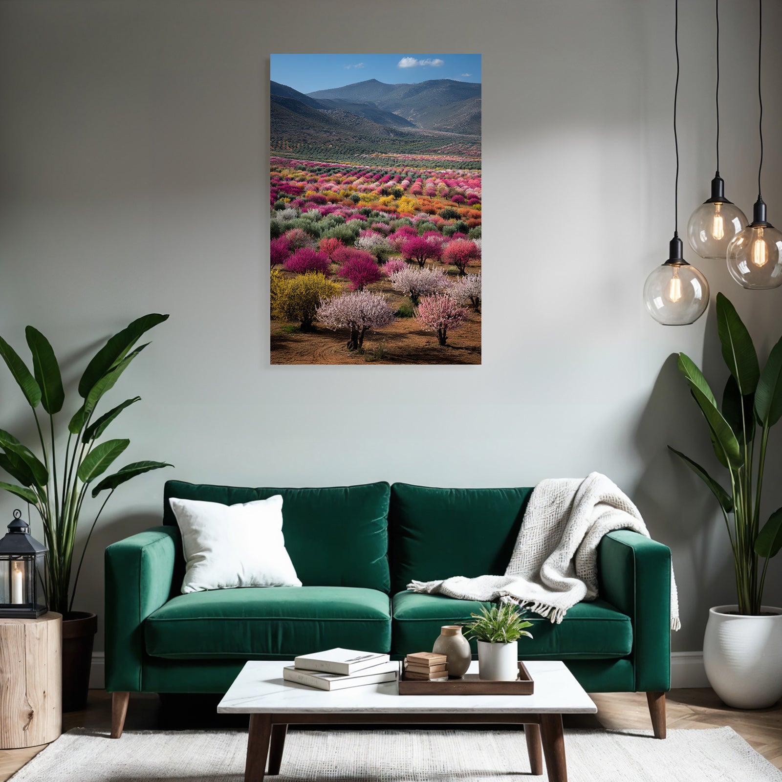 Blühende Landschaft Mit Obstbäumen Und Farbenfrohen Blumen