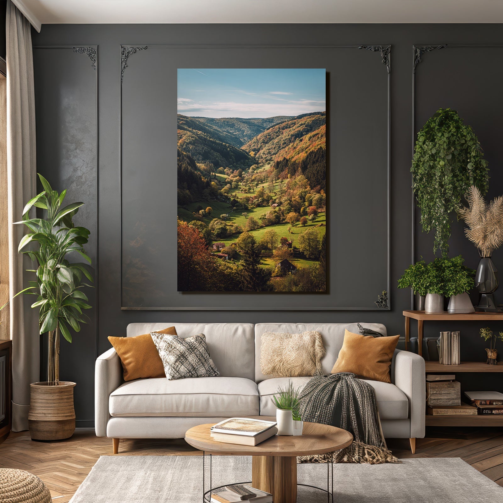 Herbstliche Landlandschaft Mit Bäumen Und Feldern