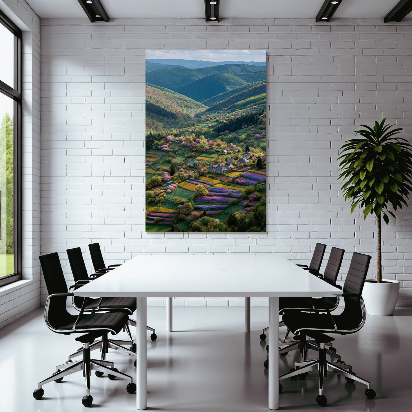 Malerische Landschaft Florale Felder Hügel Und Häuser