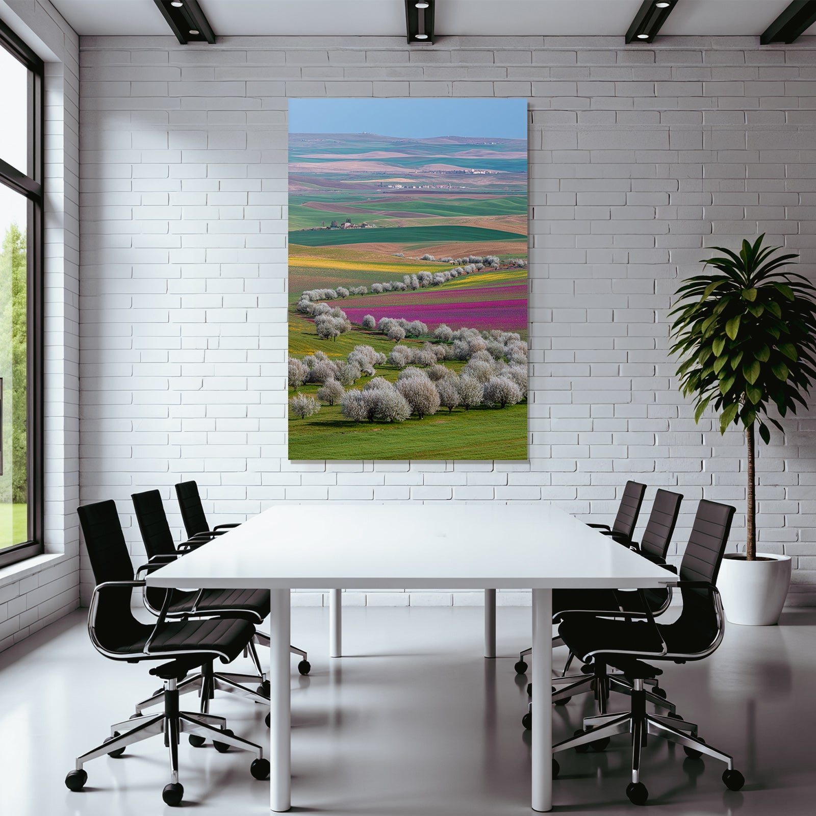 Malerische Landschaft Grüne Felder Blümende Bäume