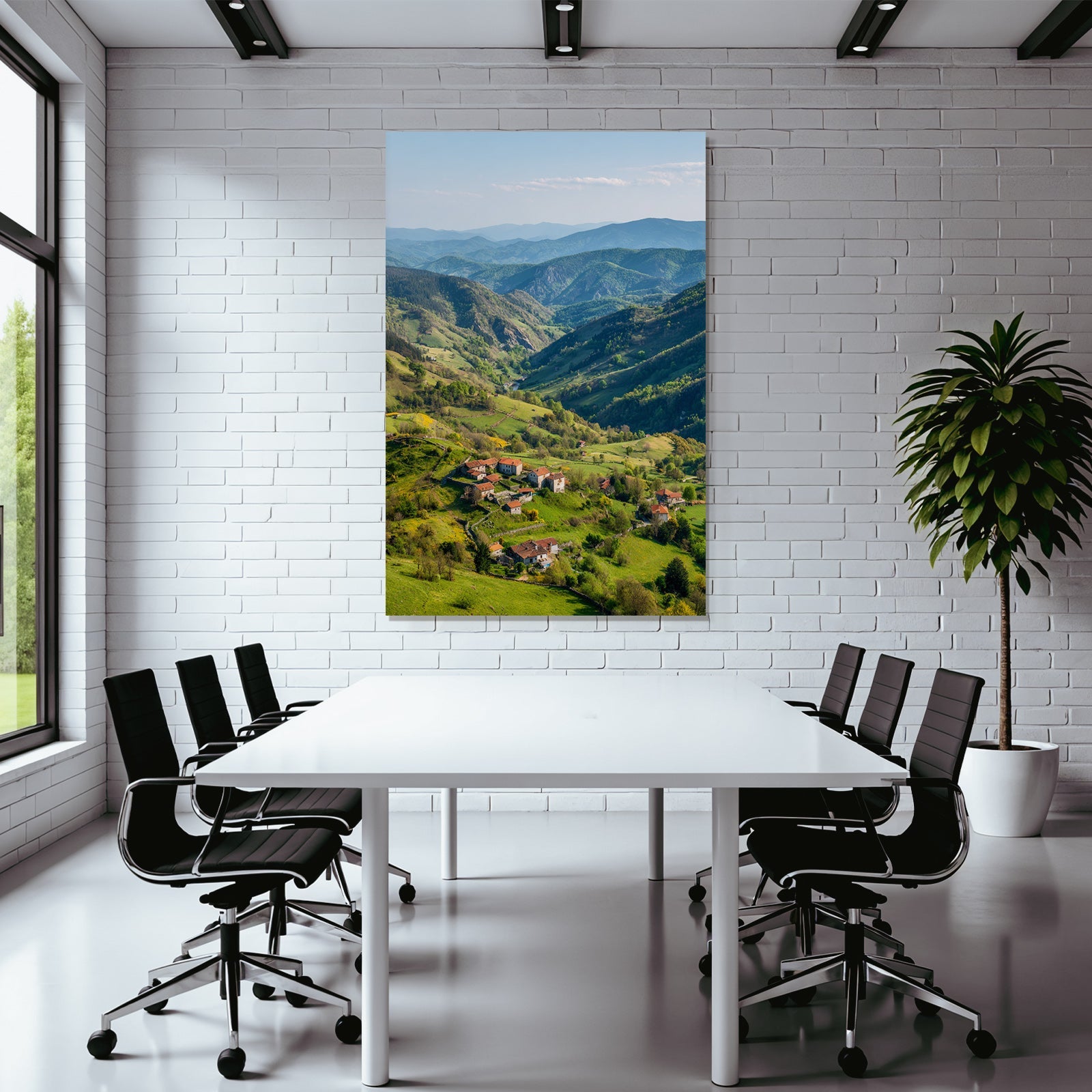 Malerische Landschaft Grüne Höhen Und Tal Mit Traditionellen Häusern