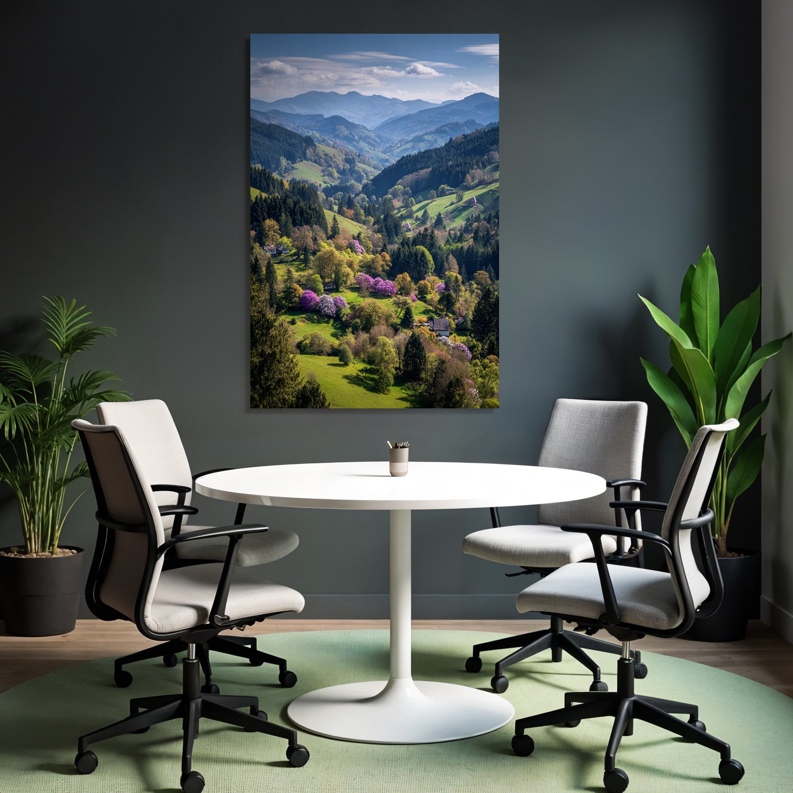 Malerische Landschaft Mit Hügeln Bäumen Und Häusern