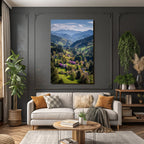 Malerische Landschaft Mit Hügeln Bäumen Und Häusern