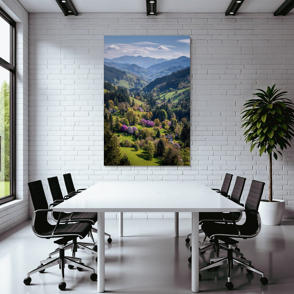 Malerische Landschaft Mit Hügeln Bäumen Und Häusern