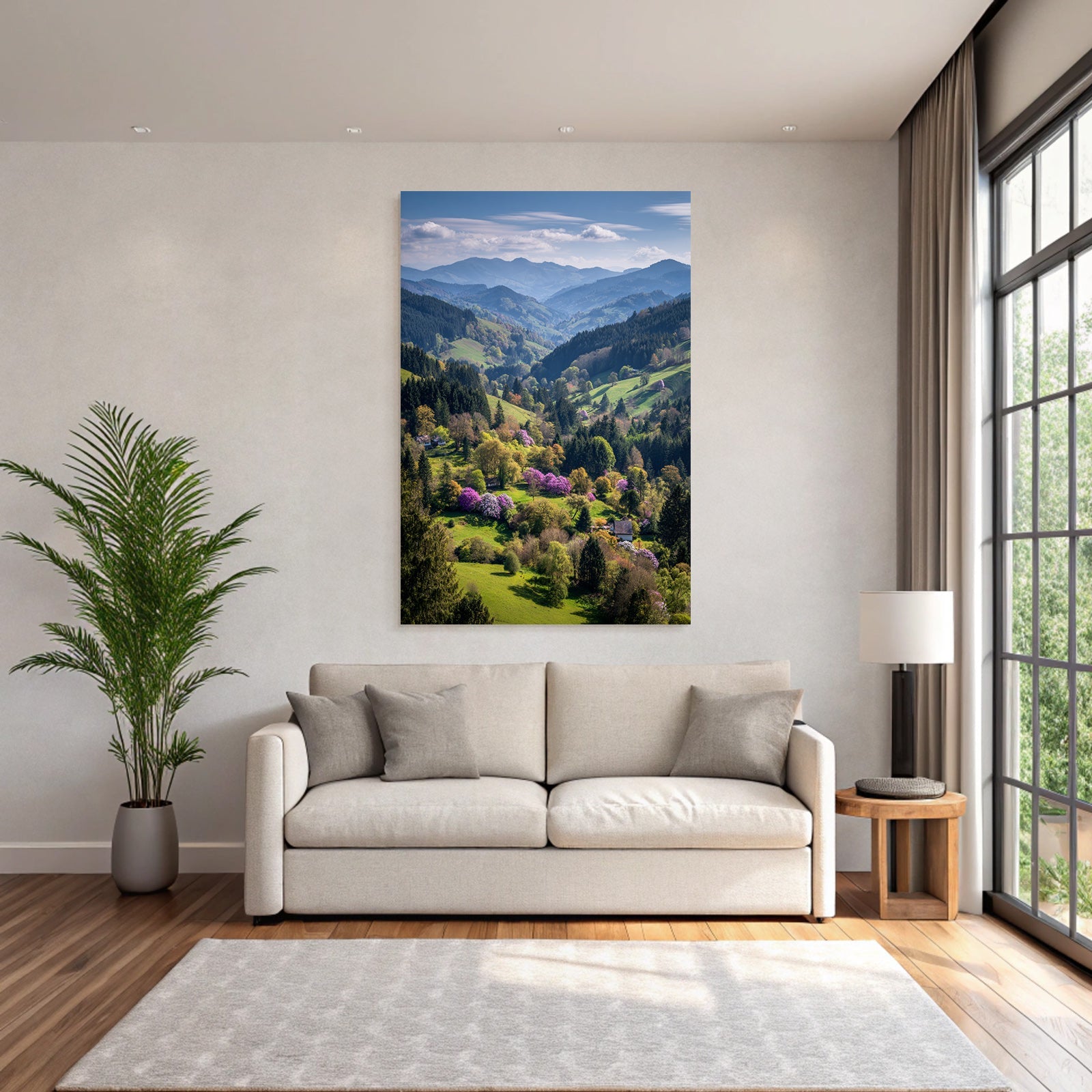 Malerische Landschaft Mit Hügeln Bäumen Und Häusern