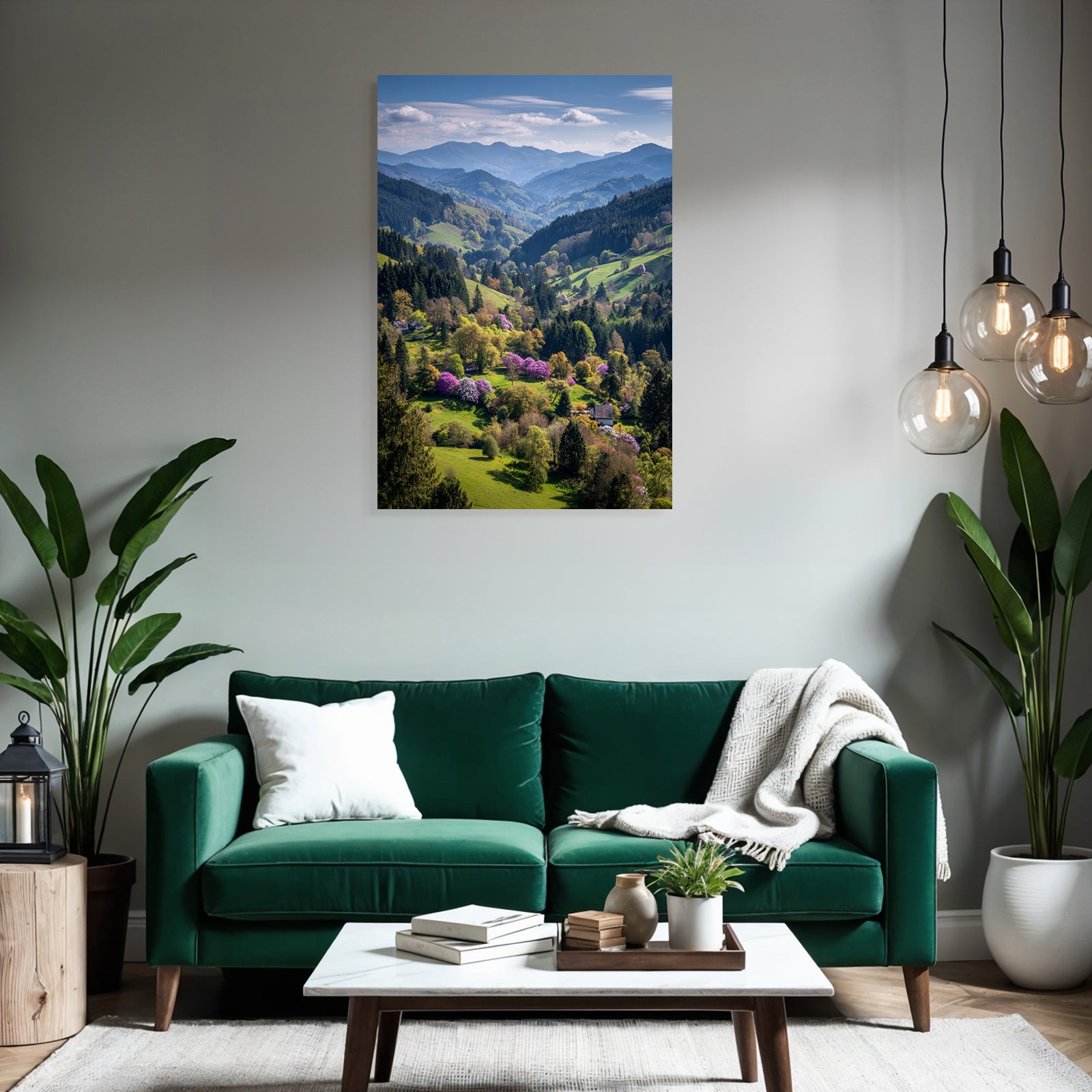 Malerische Landschaft Mit Hügeln Bäumen Und Häusern