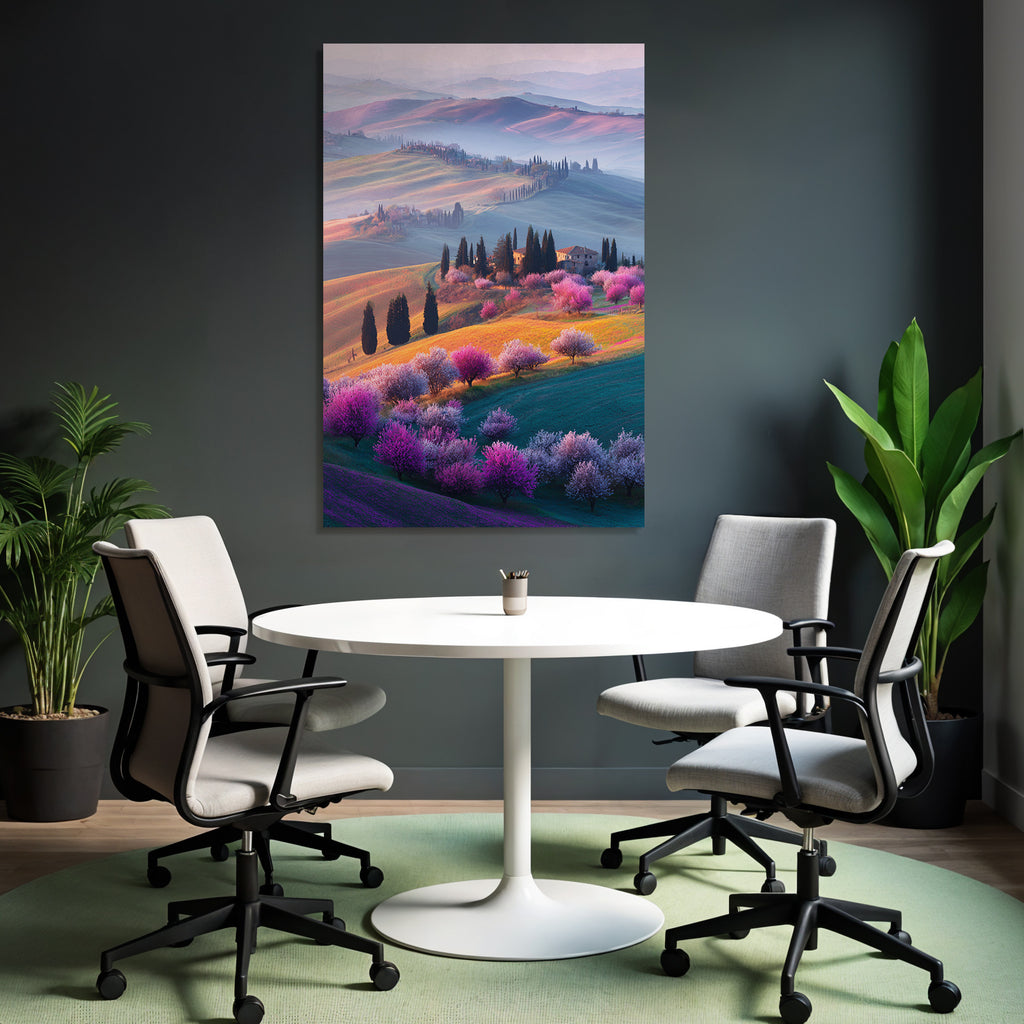 Rollende Hügel Blütende Bäume Traumhafte Landschaft Spring Gemütlich