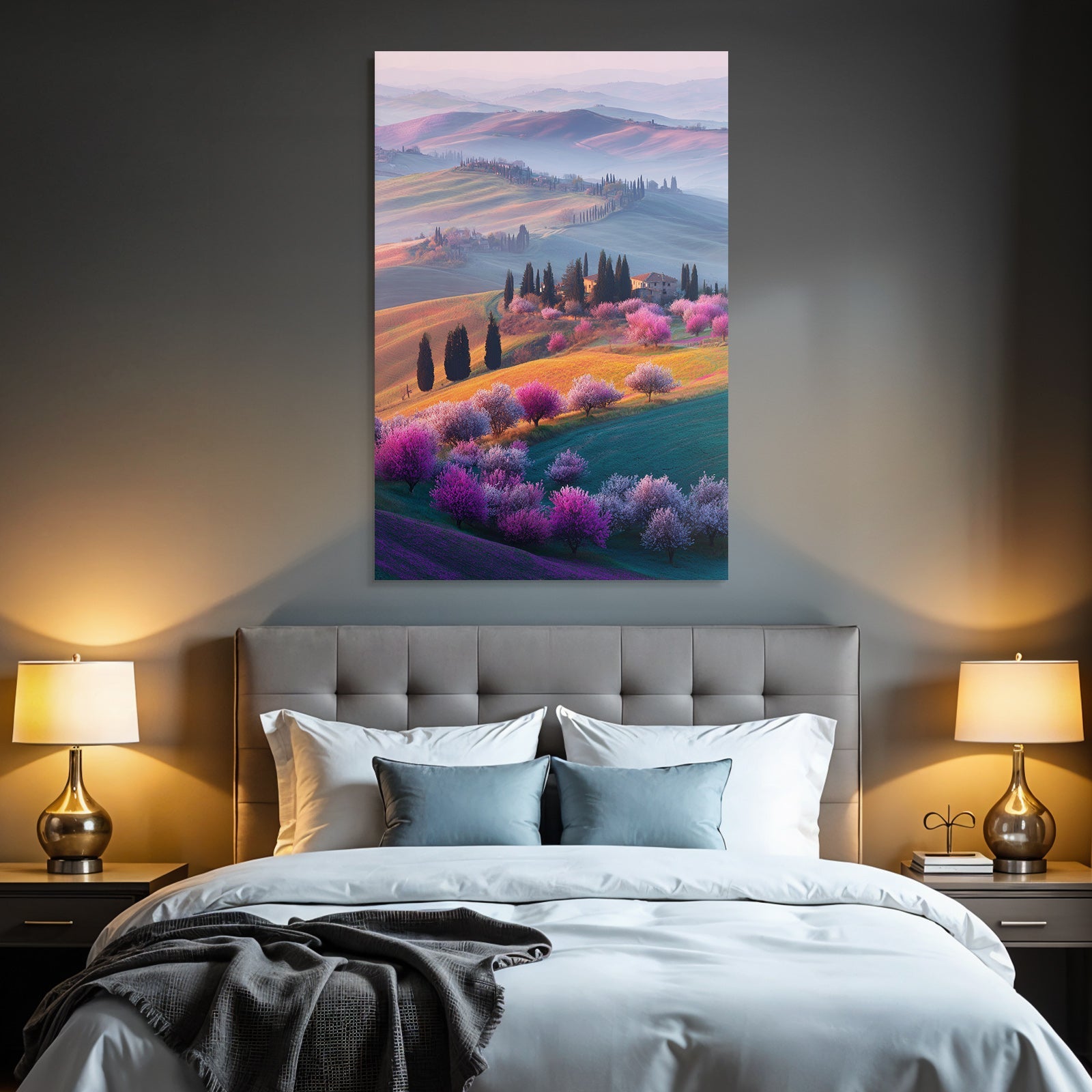 Rollende Hügel Blütende Bäume Traumhafte Landschaft Spring Gemütlich