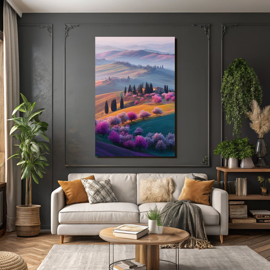 Rollende Hügel Blütende Bäume Traumhafte Landschaft Spring Gemütlich