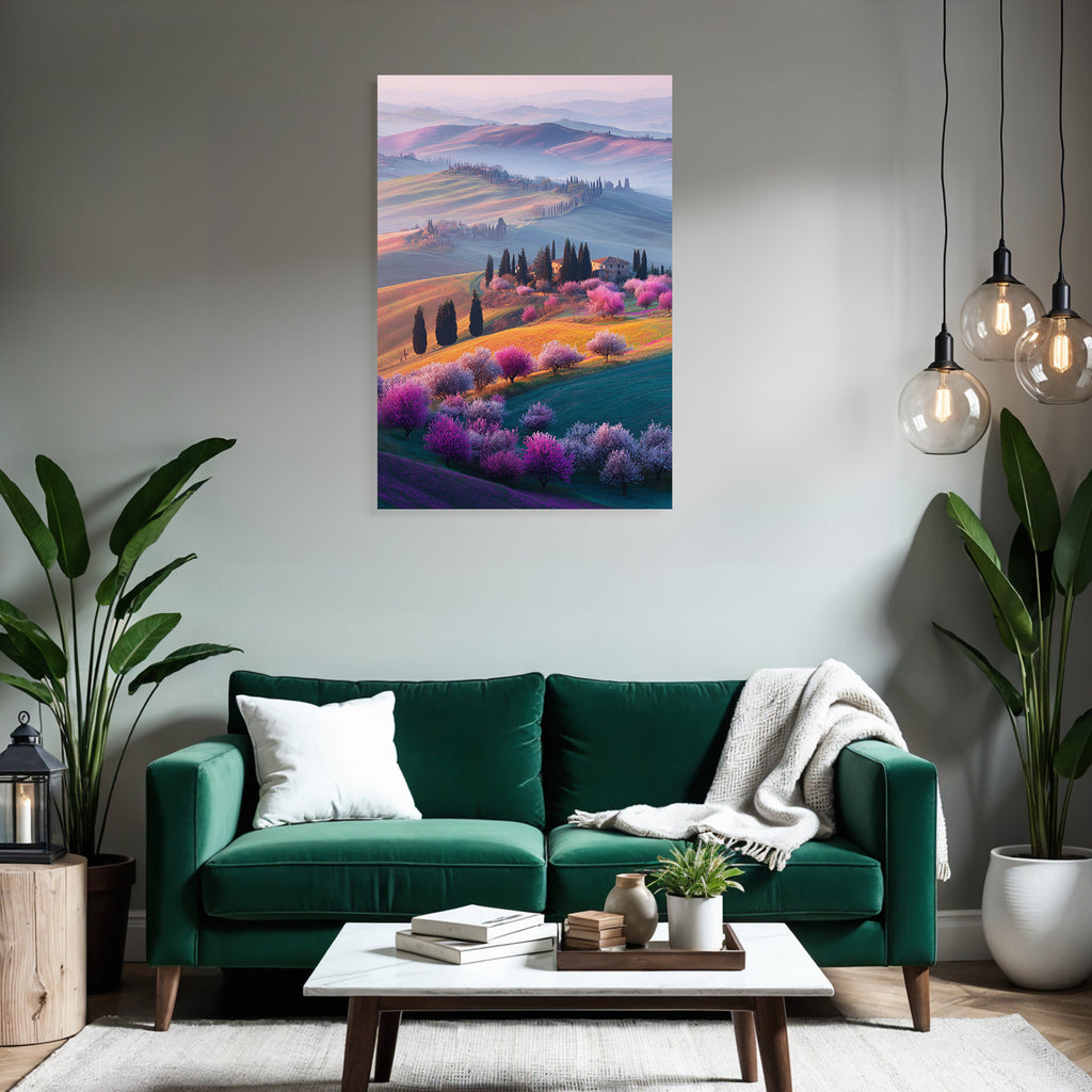 Rollende Hügel Blütende Bäume Traumhafte Landschaft Spring Gemütlich