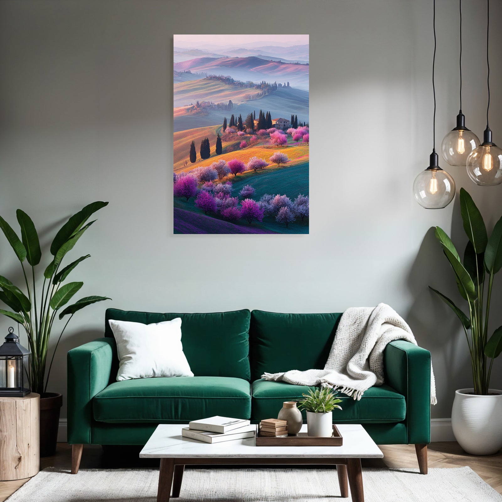 Rollende Hügel Blütende Bäume Traumhafte Landschaft Spring Gemütlich
