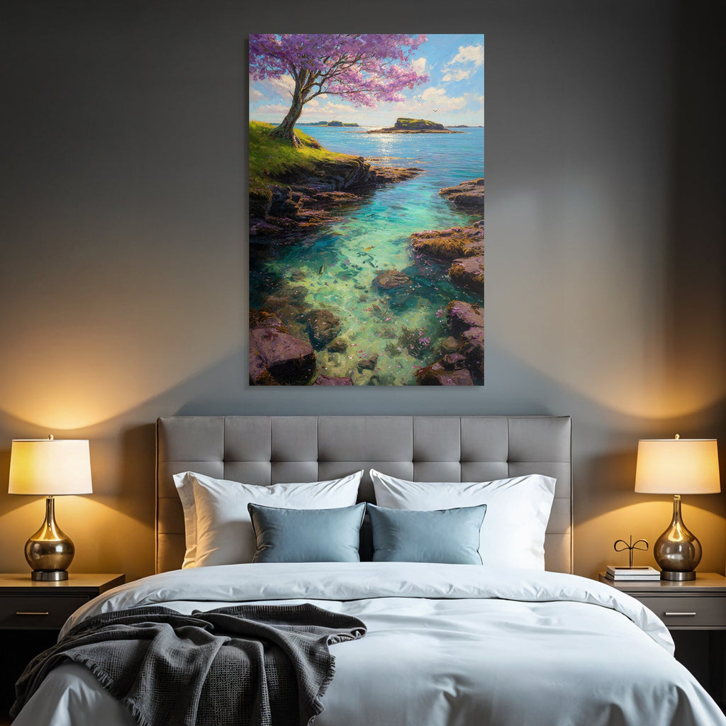 Ruhige Landschaft Mit Wasser Und Blühendem Baum