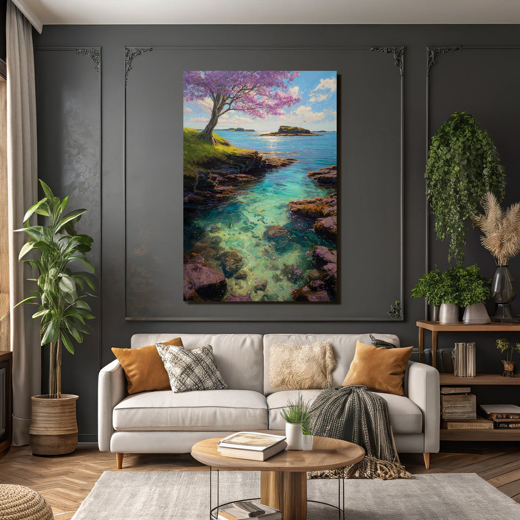 Ruhige Landschaft Mit Wasser Und Blühendem Baum