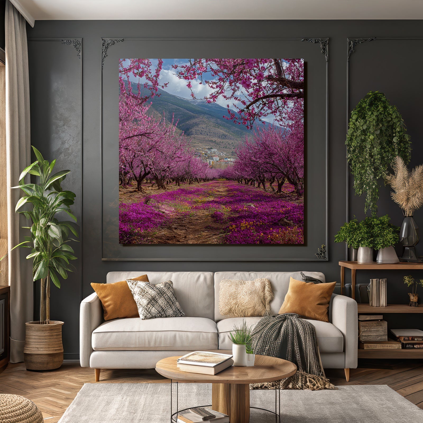 Blühende Bäume Pinke Blüten Montagne Hintergrund Blumenwiese