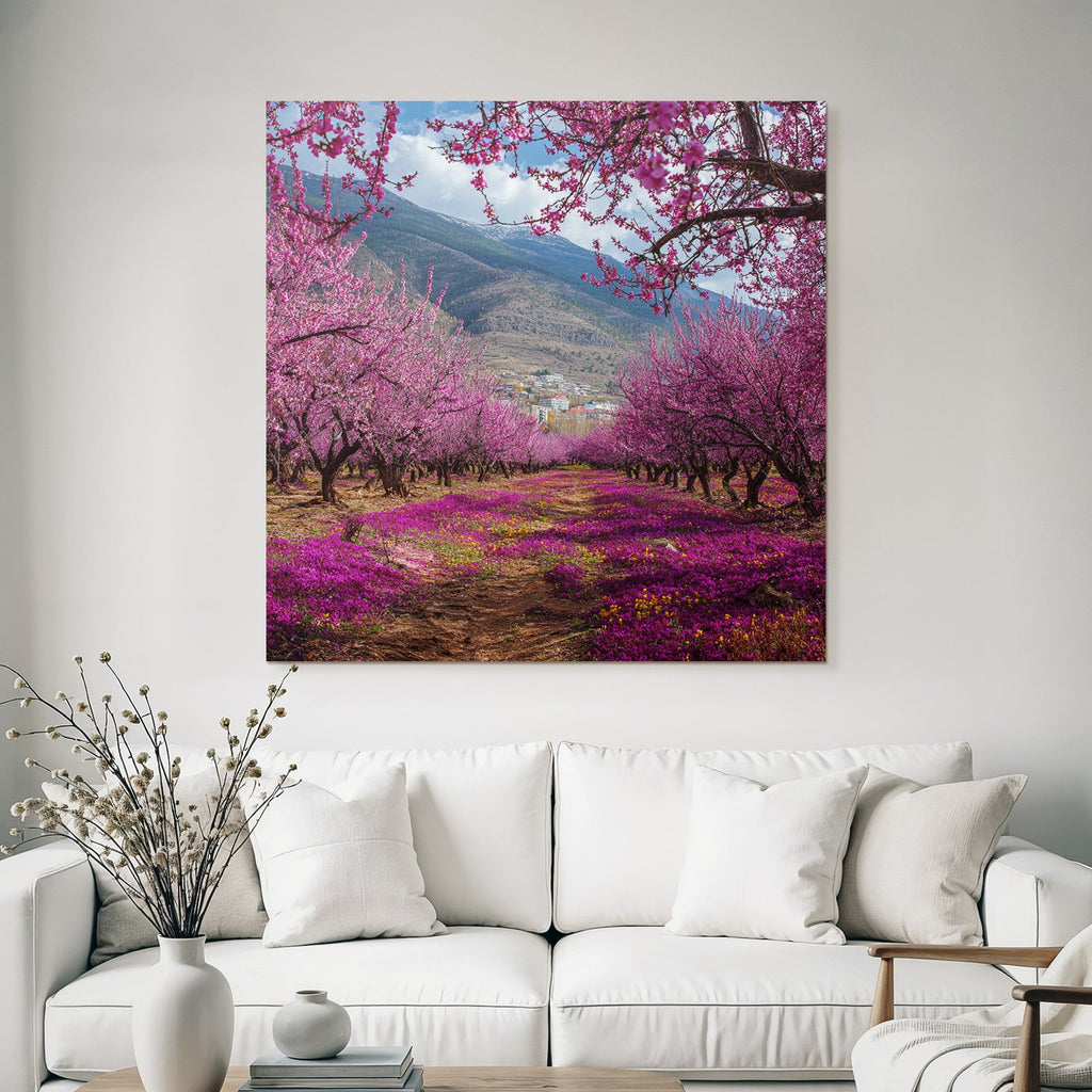 Blühende Bäume Pinke Blüten Montagne Hintergrund Blumenwiese