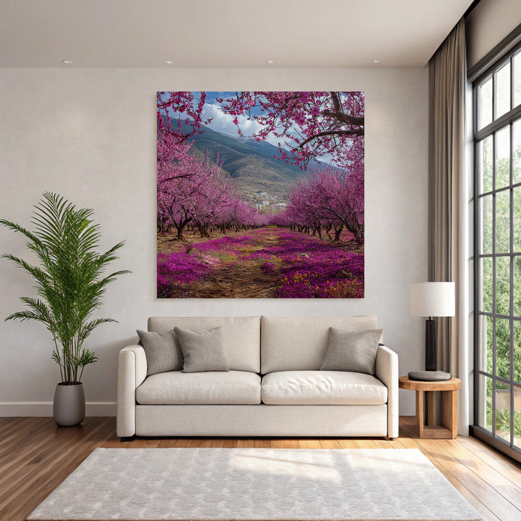Blühende Bäume Pinke Blüten Montagne Hintergrund Blumenwiese