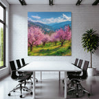 Blühende Kirschblüten Landschaft Im Feld Hügel Und Berge