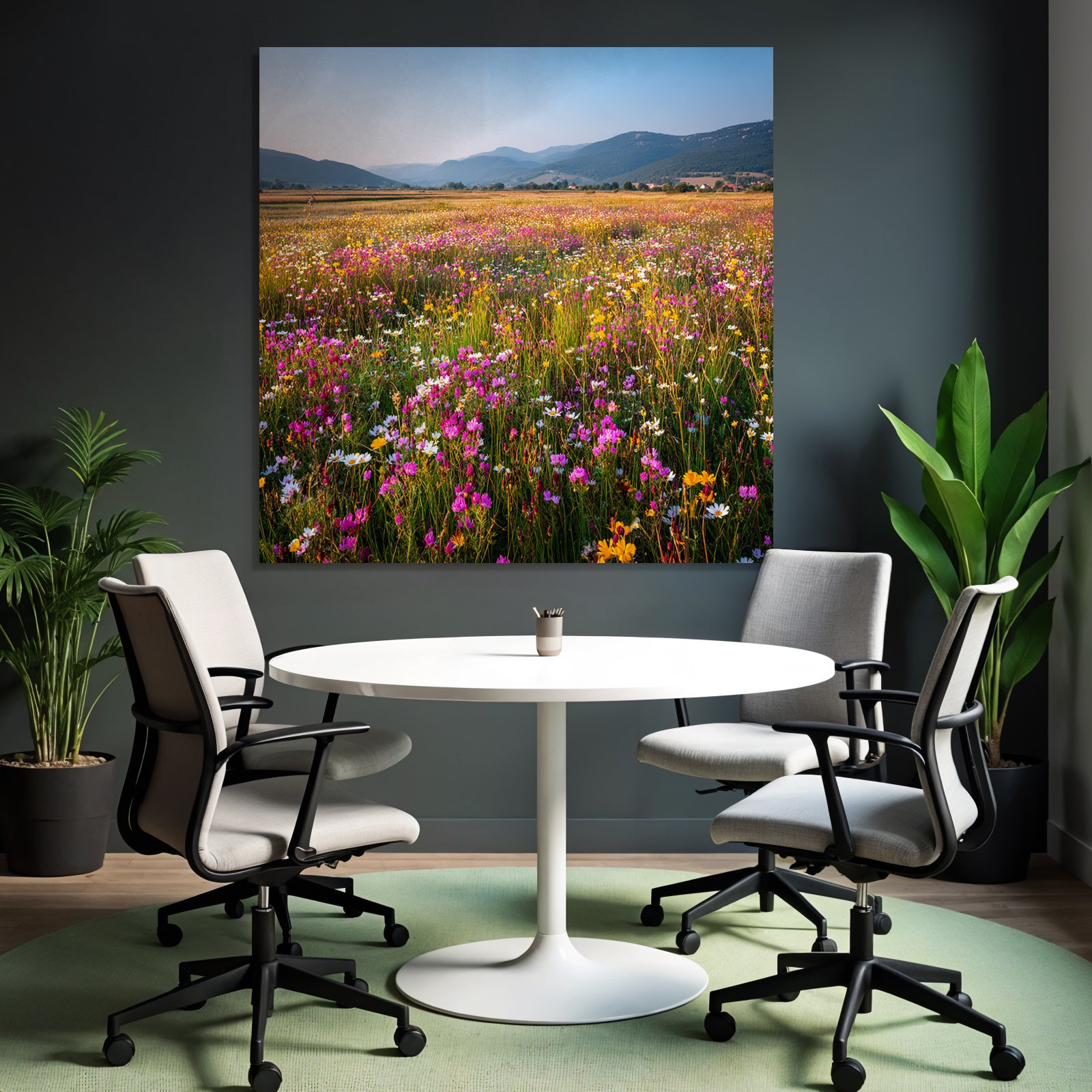 Blumige Wiese Mit Bergen Und Himmel