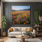 Blumige Wiese Mit Bergen Und Himmel