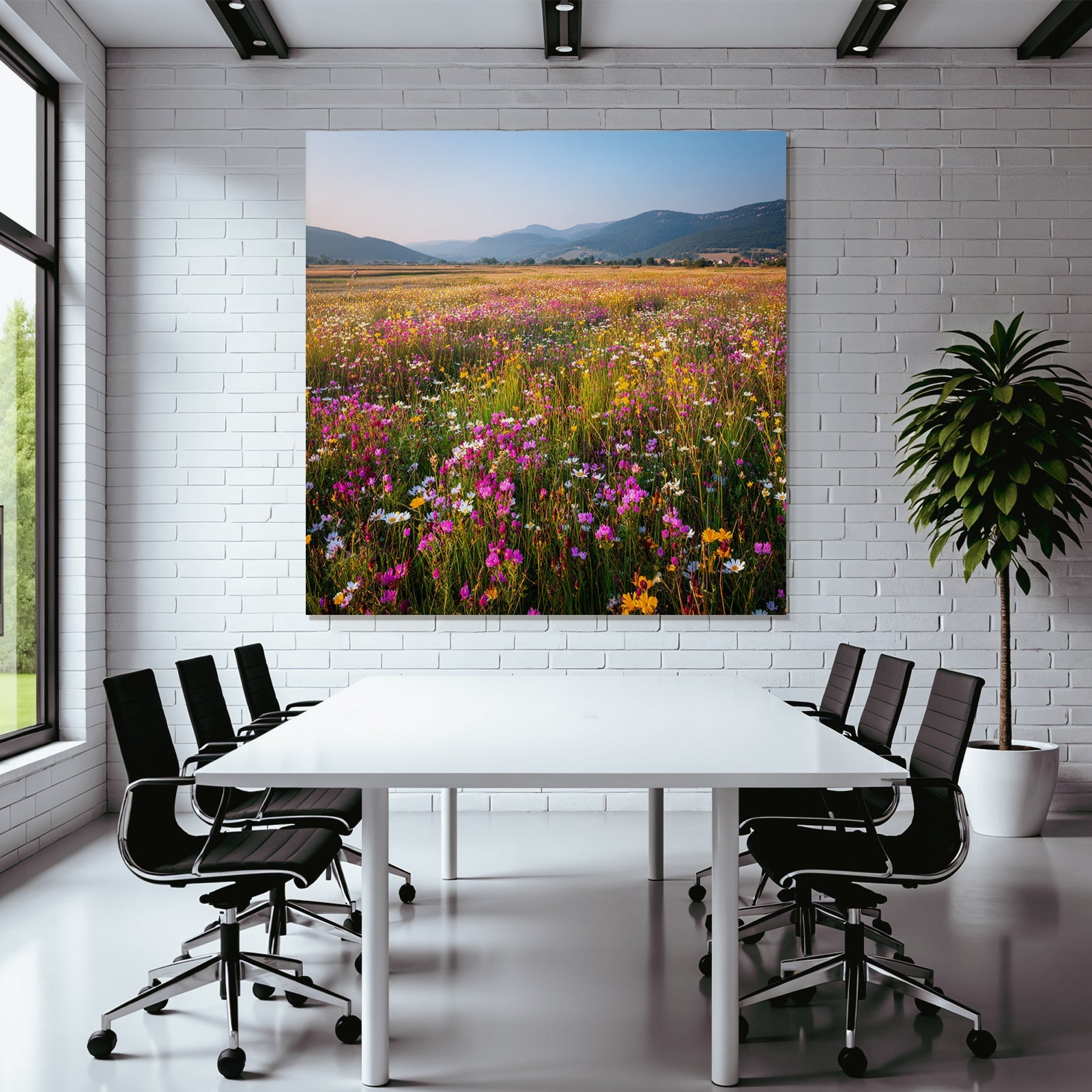 Blumige Wiese Mit Bergen Und Himmel