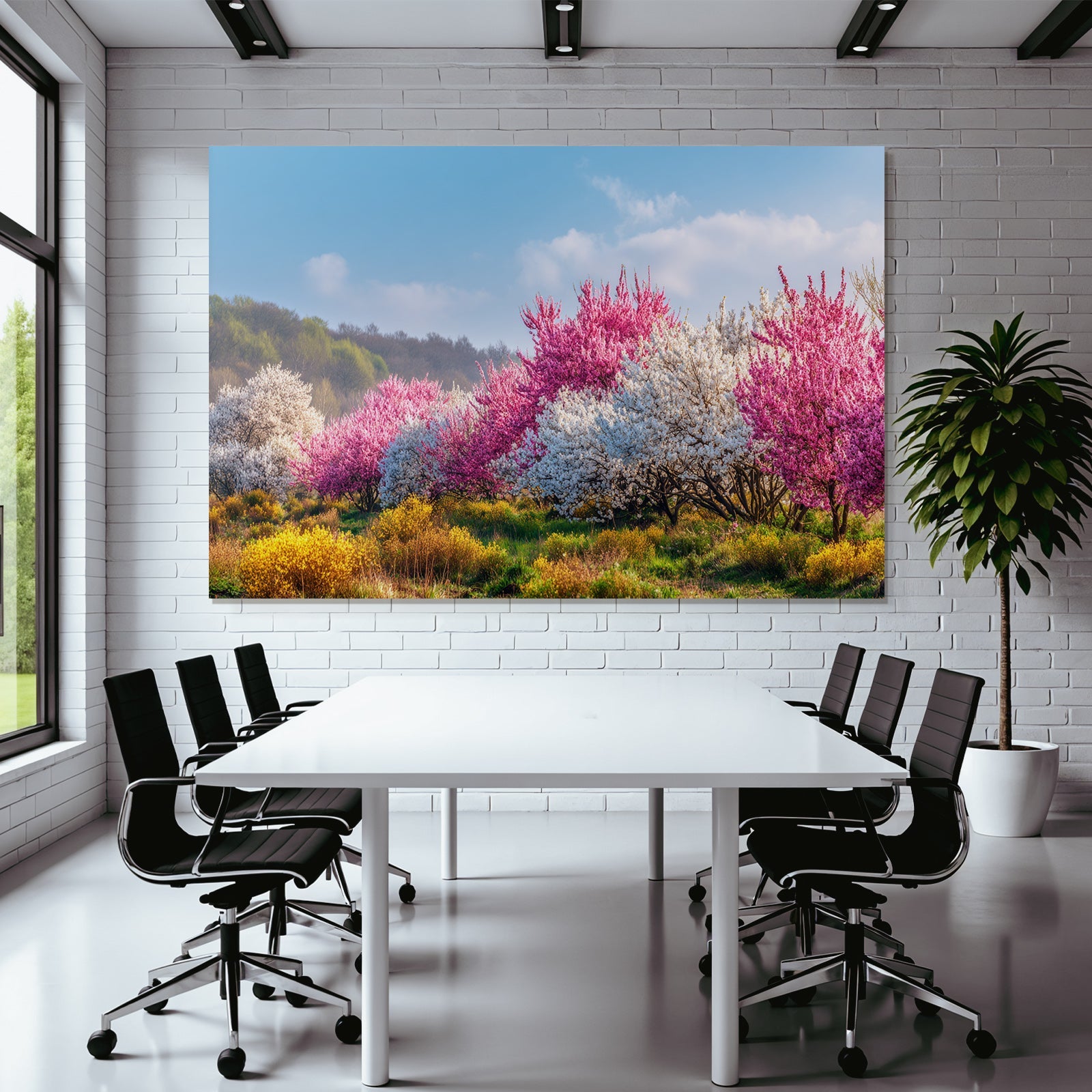 Blühende Bäume Szenen Mit Blumen Und Grünem Gras