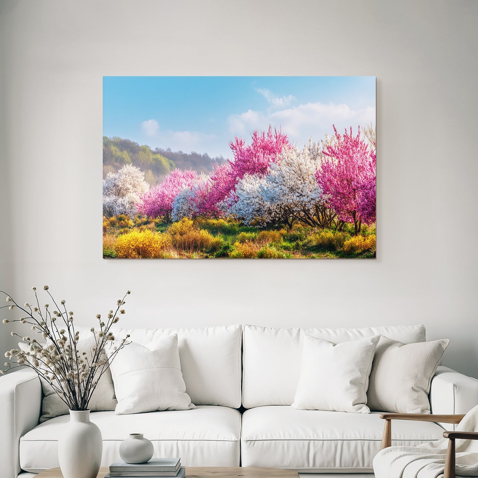 Blühende Bäume Szenen Mit Blumen Und Grünem Gras