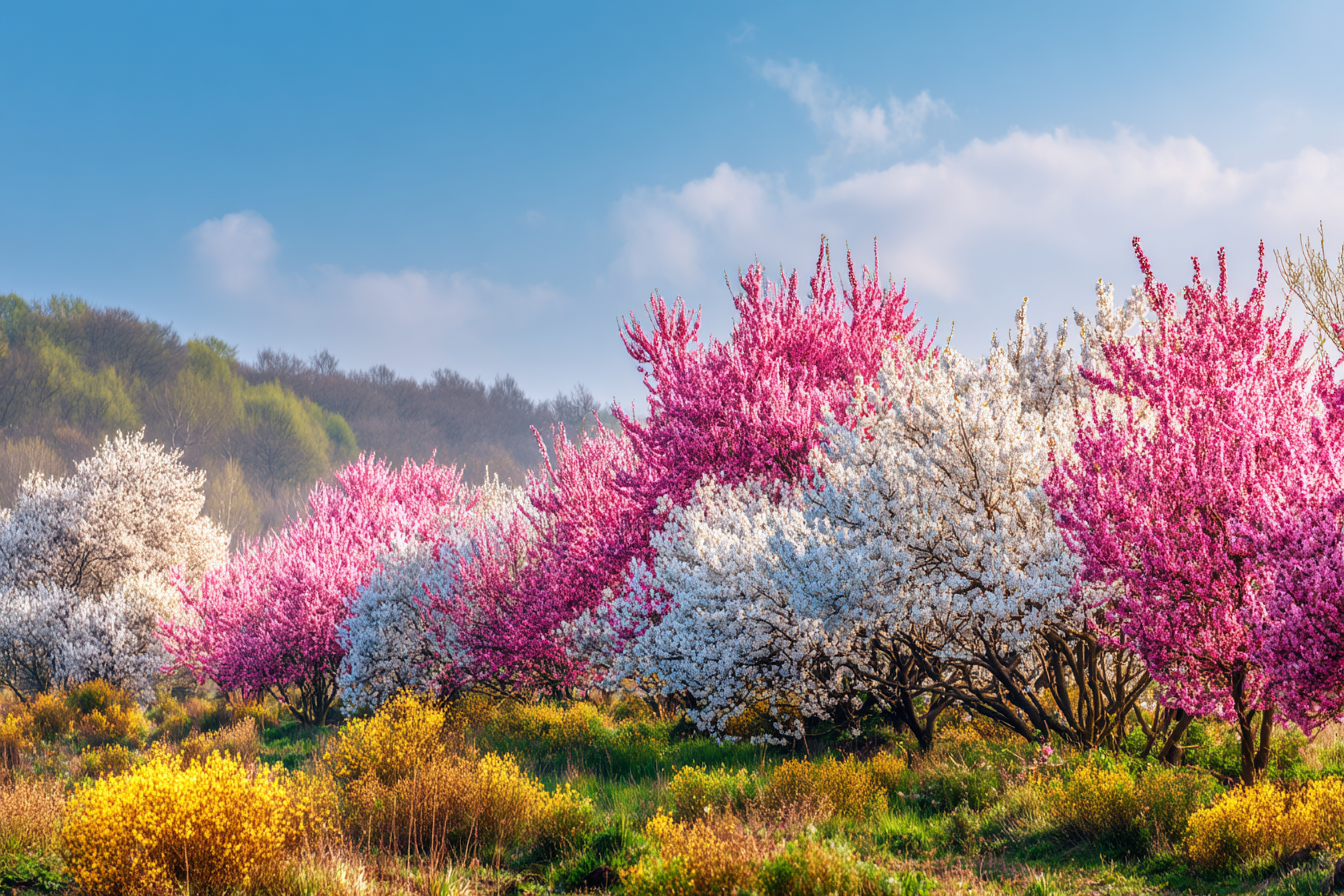 Blühende Bäume Szenen Mit Blumen Und Grünem Gras | Fruehling | Jahreszeiten