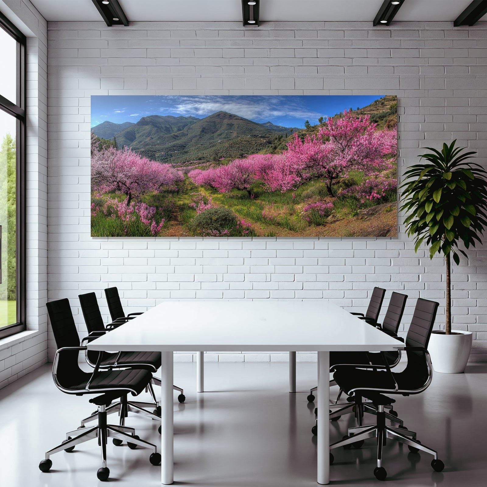 Blühende Florale Landschaft Mit Hügeln Und Blaudem Himmel