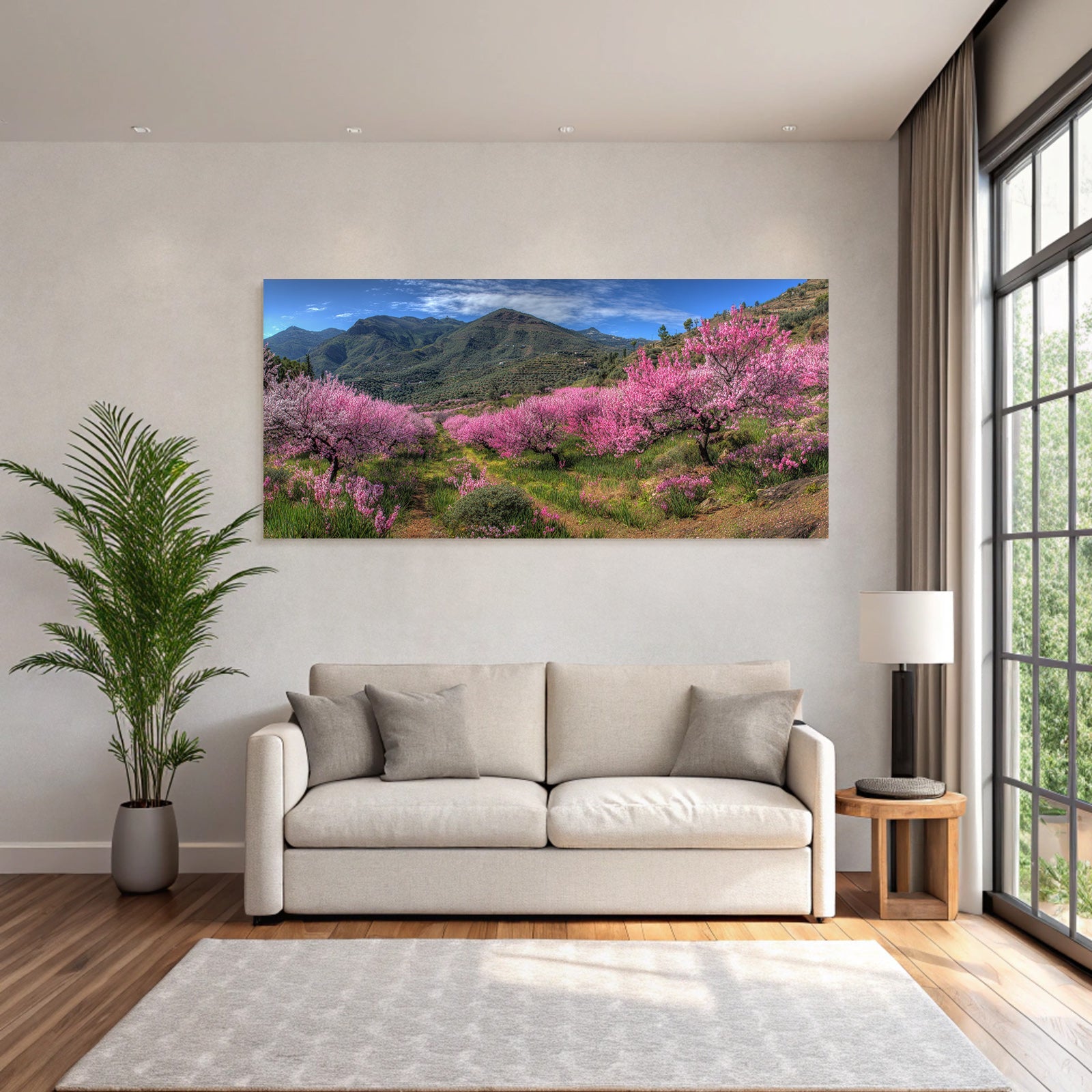 Blühende Florale Landschaft Mit Hügeln Und Blaudem Himmel