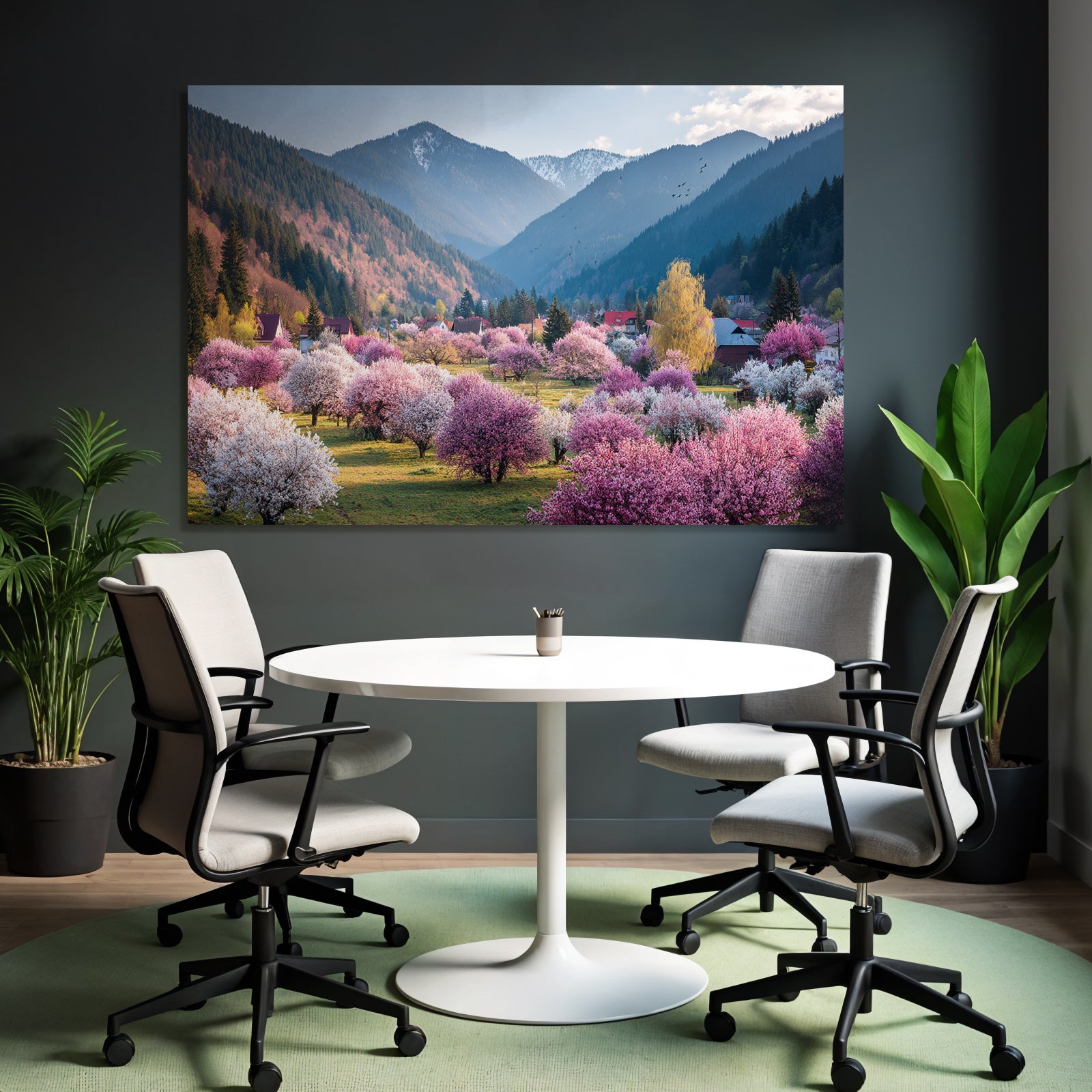 Blühendes Tal Mit Bäumen Und Bergen Im Hintergrund