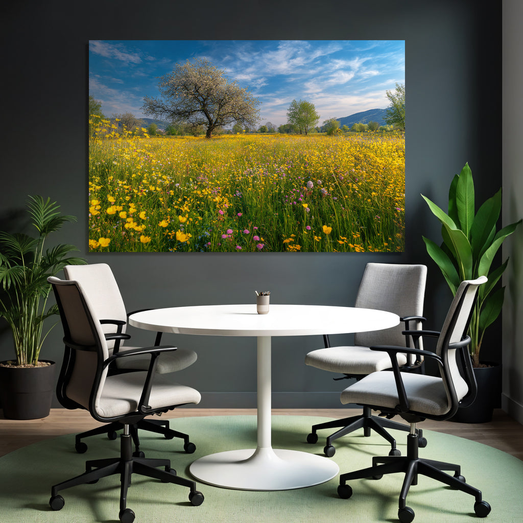 Blühendes Wiesenfeld Mit Wildblumen Springtag