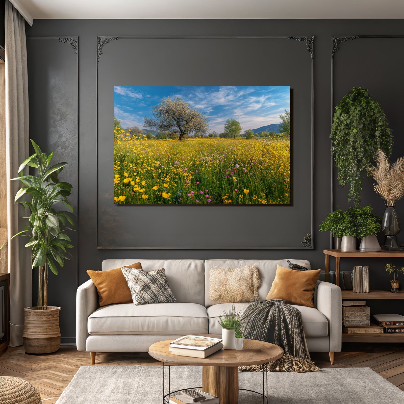 Blühendes Wiesenfeld Mit Wildblumen Springtag
