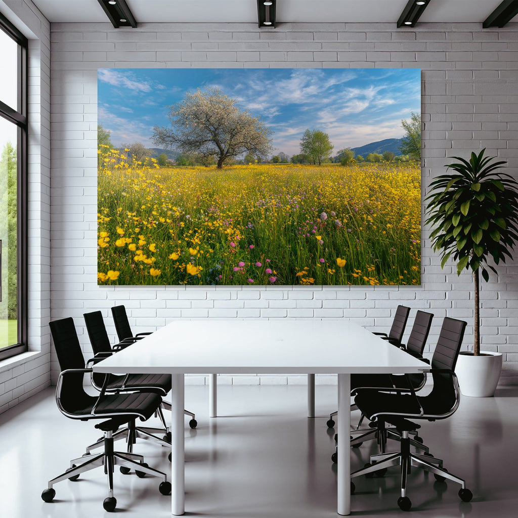 Blühendes Wiesenfeld Mit Wildblumen Springtag