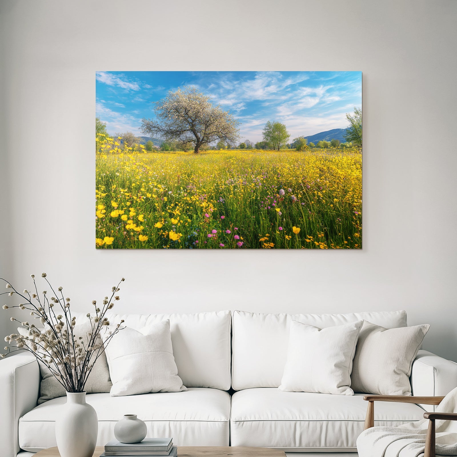 Blühendes Wiesenfeld Mit Wildblumen Springtag