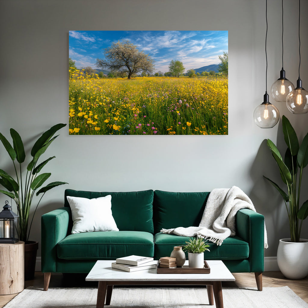 Blühendes Wiesenfeld Mit Wildblumen Springtag