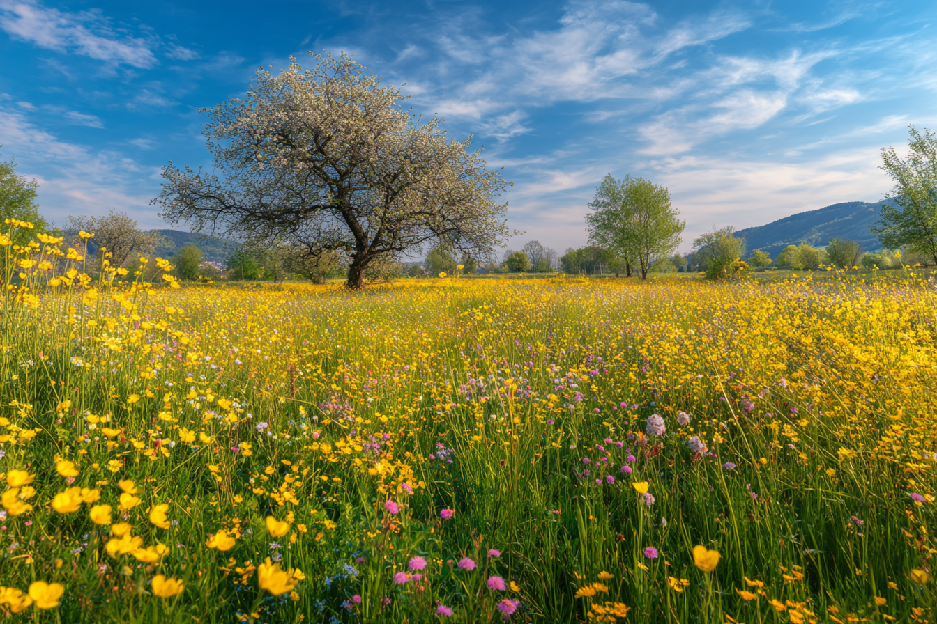 Blühendes Wiesenfeld Mit Wildblumen Springtag | Fruehling | Jahreszeiten