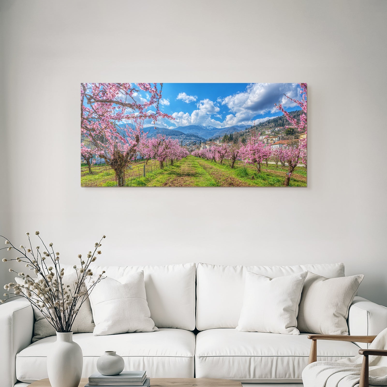 Bluhende Obstbäume Mit Himmel Und Bergen