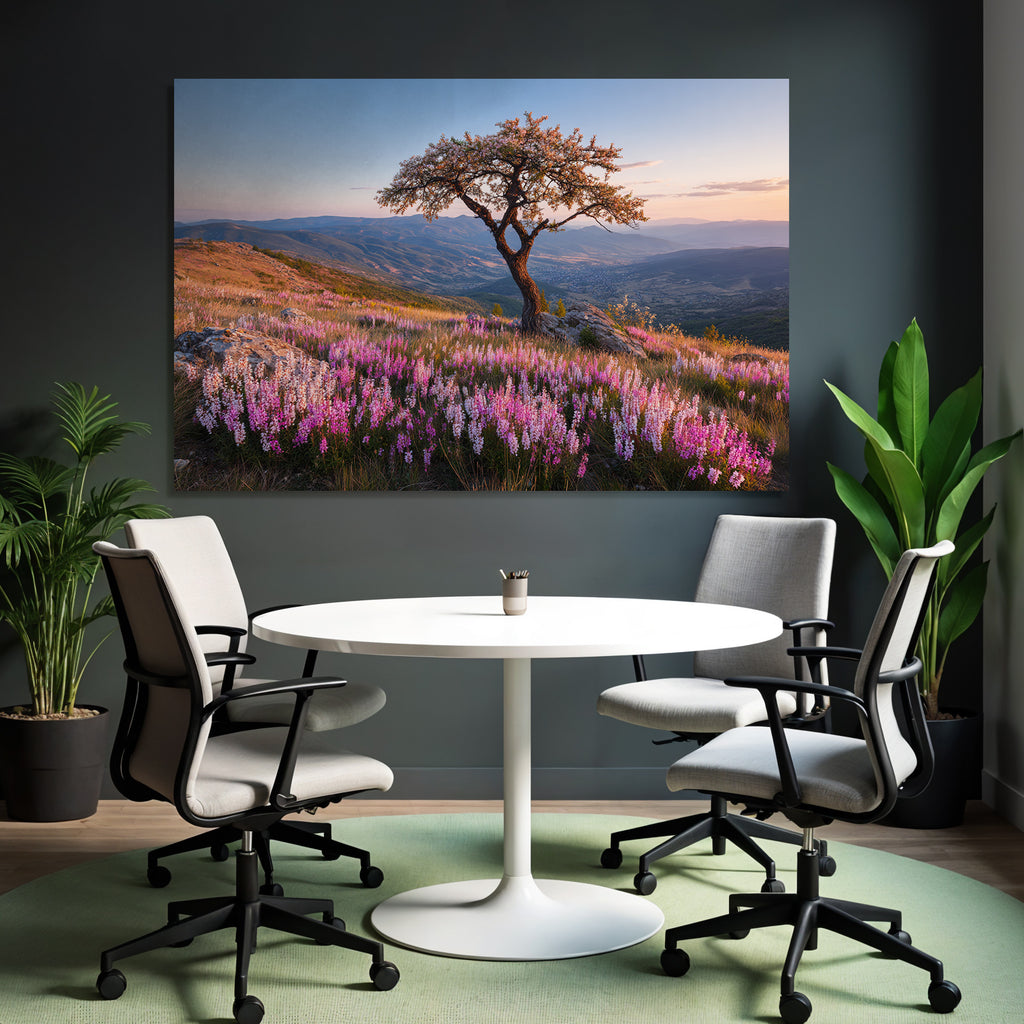 Einsame Tree Blumen Hügel Zauberhafte Sky Zauberhafte Natur Ruhe