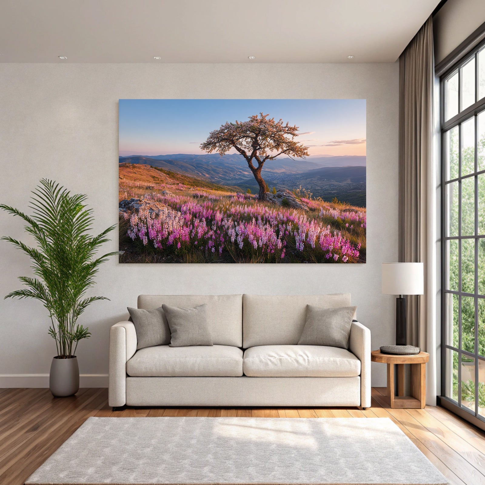 Einsame Tree Blumen Hügel Zauberhafte Sky Zauberhafte Natur Ruhe