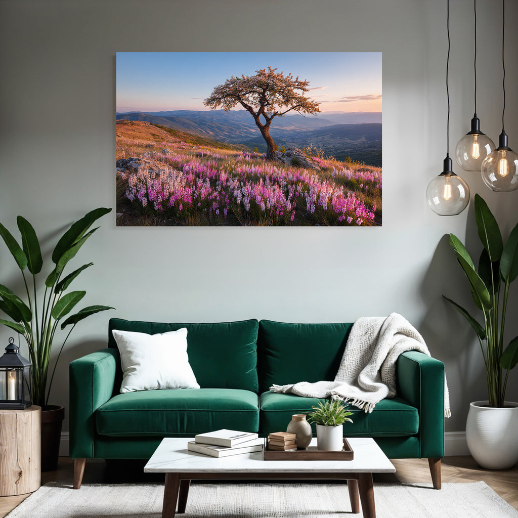 Einsame Tree Blumen Hügel Zauberhafte Sky Zauberhafte Natur Ruhe