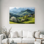 Idyllische Landschaft Mit Blühendem Baum Und Schneebedeckten Bergen