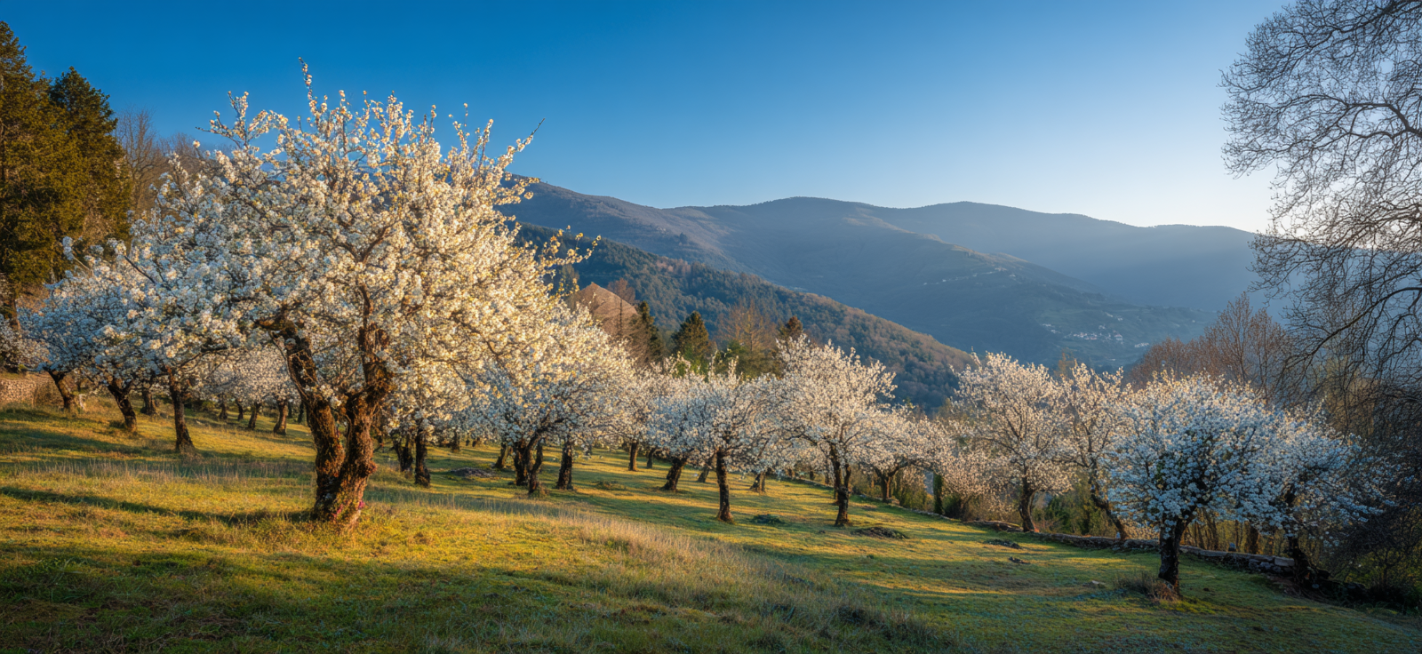 Kirschenblüte Im Mit Rolldenden Hügeln Und Bergen | Fruehling | Jahreszeiten