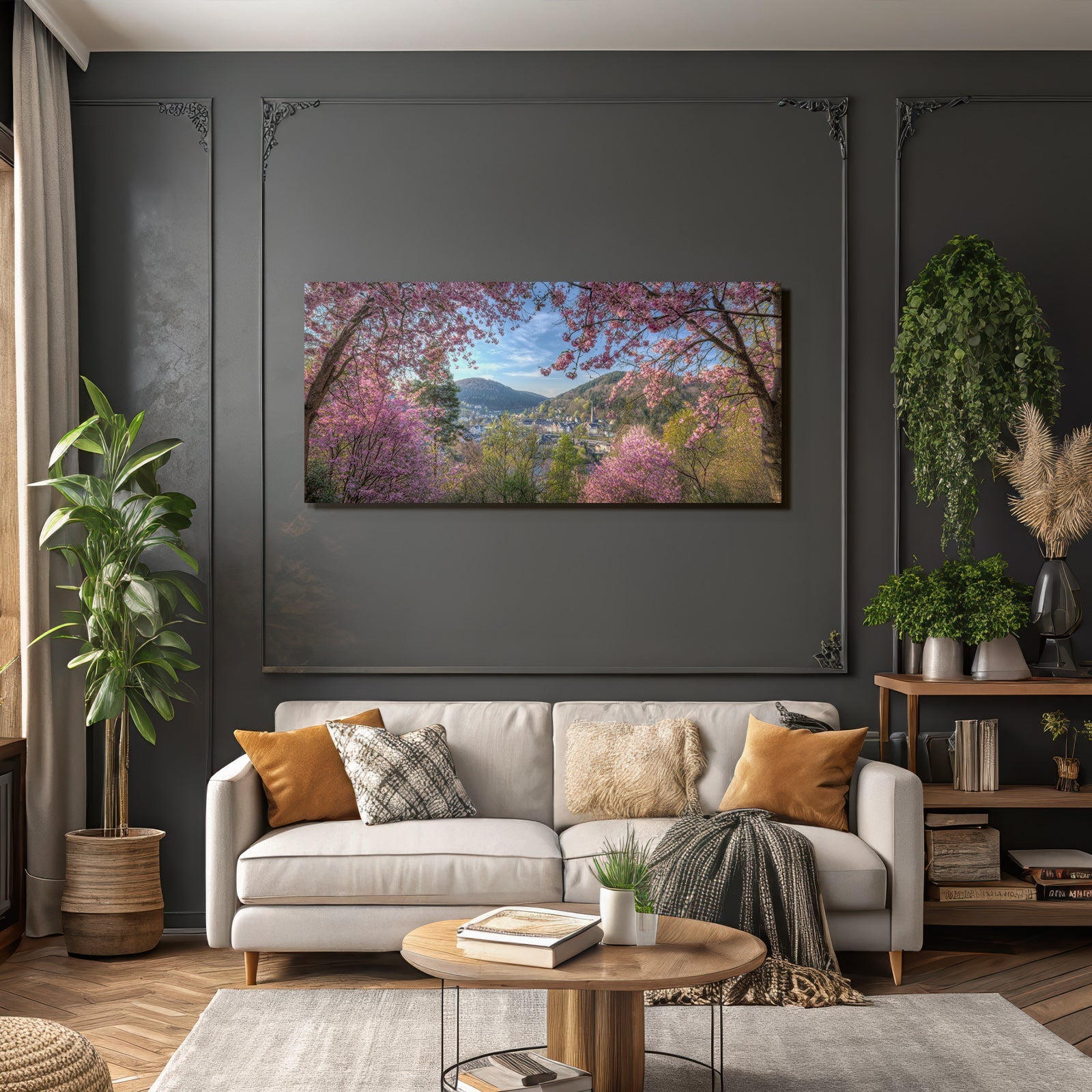 Landschaft Mit Rosafliederblütern Und Höfen