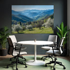 Malerische Landschaft Mit Berg Und Blühenden Bäumen Frühling