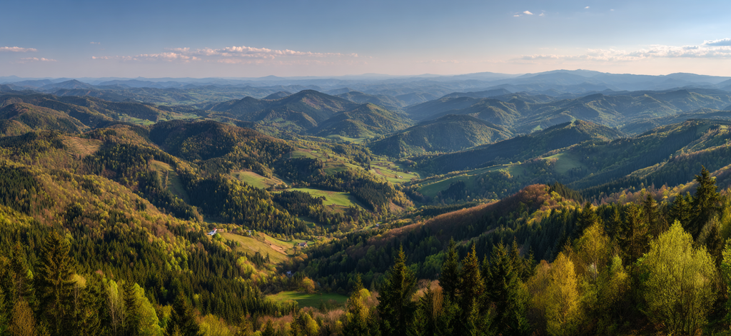 Panoramablick Auf Berge Grüne Landschaft Ruhe Natur Spring Sommer | Fruehling | Jahreszeiten