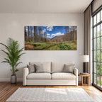 Panoramablick Auf Waldlandschaft Mit Himmel Und Blumen