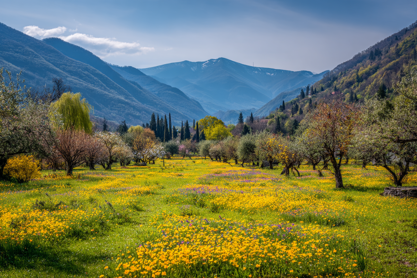Rolle Hügel Und Bluhende Blumen Landschaft Spring | Fruehling | Jahreszeiten
