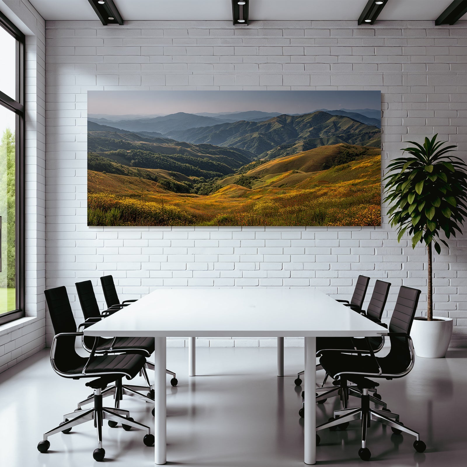 Rollende Hügel Und Berge Mit Wilden Blumen Wiese