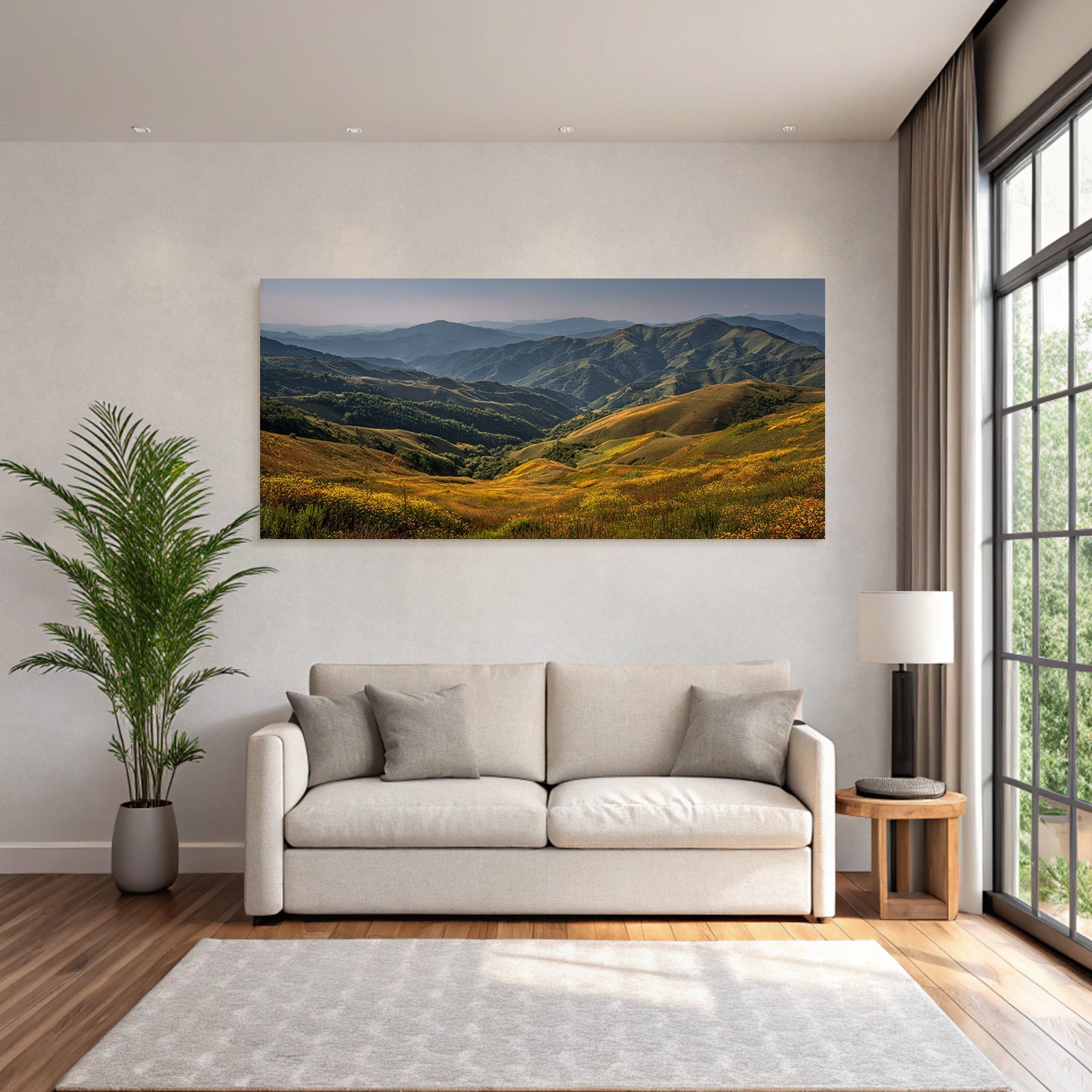 Rollende Hügel Und Berge Mit Wilden Blumen Wiese