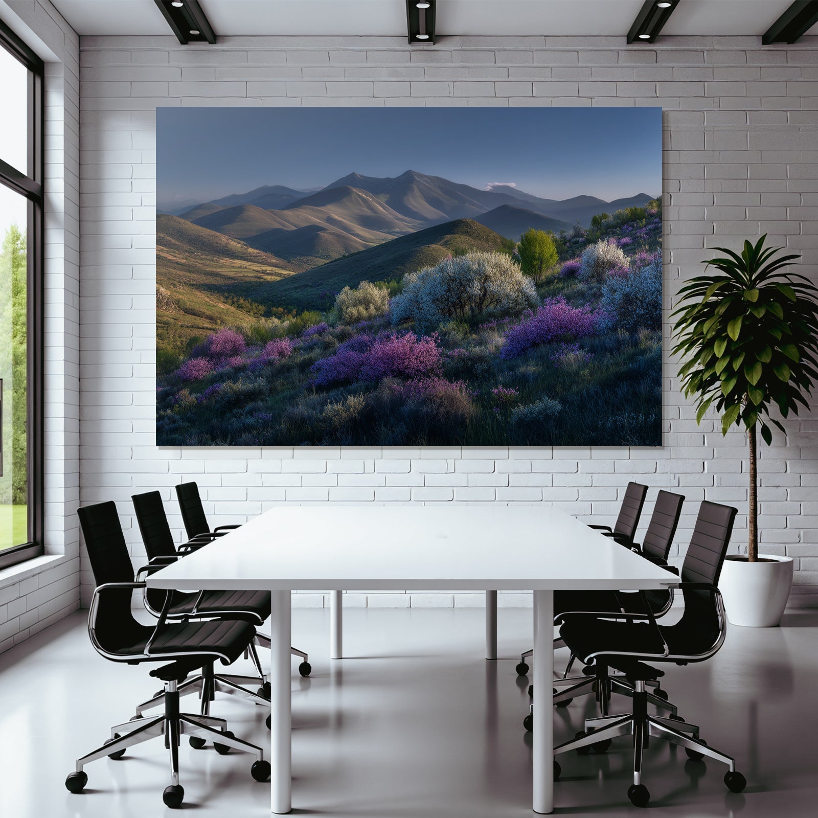 Ruhige Landschaft Bergige Hügel Bunte Blumen Sommer